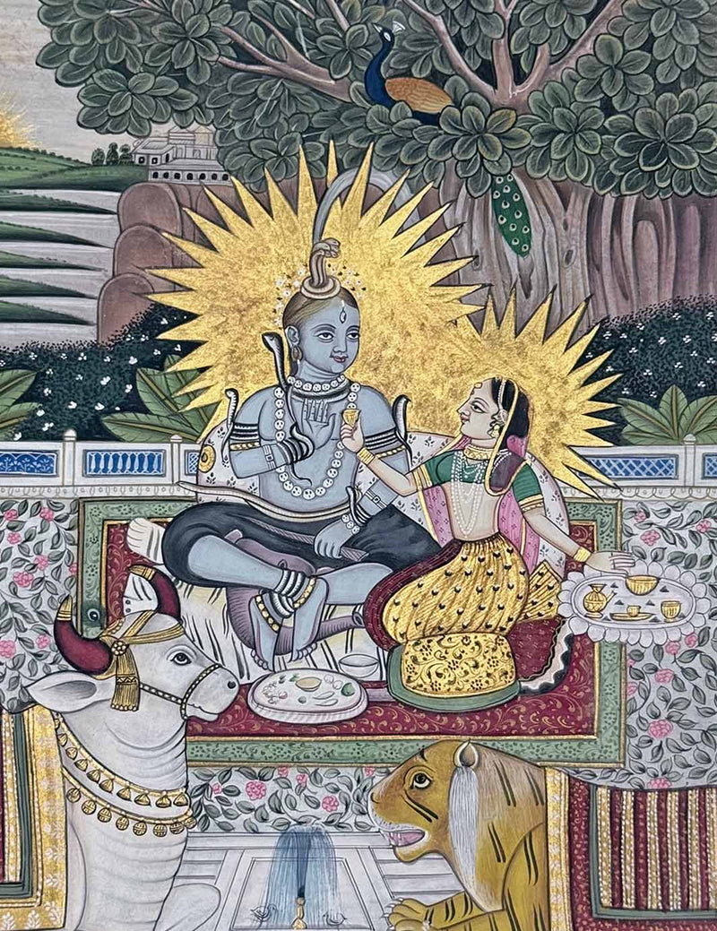 Shiva Parvati - Handmade Miniature Painting (Unframed)