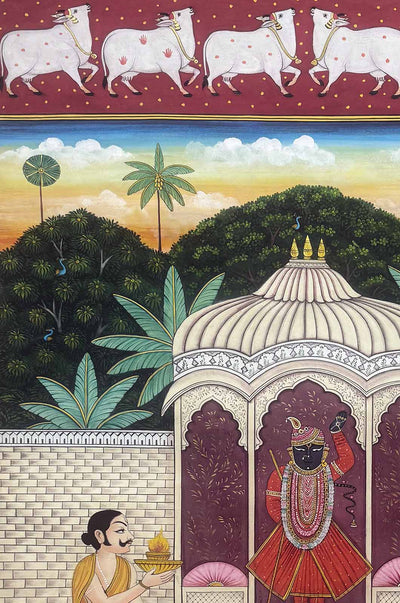 Shrinathji Vandan - Handmade Pichwai Painting (Unframed / 91.4 x 152.4 cm)