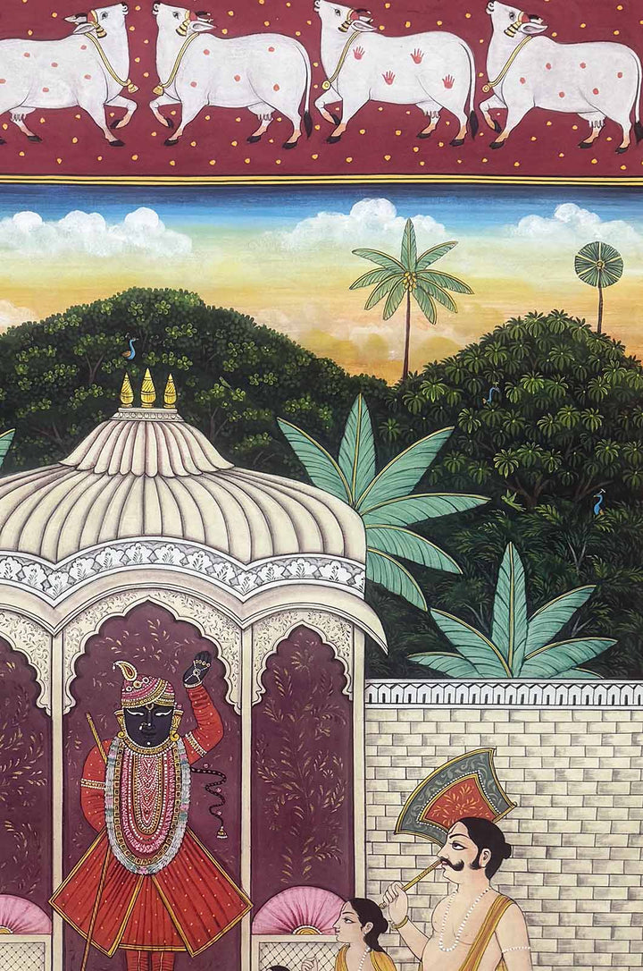 Shrinathji Vandan - Handmade Pichwai Painting (Unframed / 91.4 x 152.4 cm)