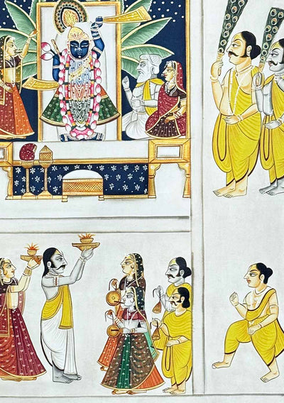 Shreenthji Sewa - Handmade Pichwai Painting (Unframed / 60.9 x 91.4 cm)