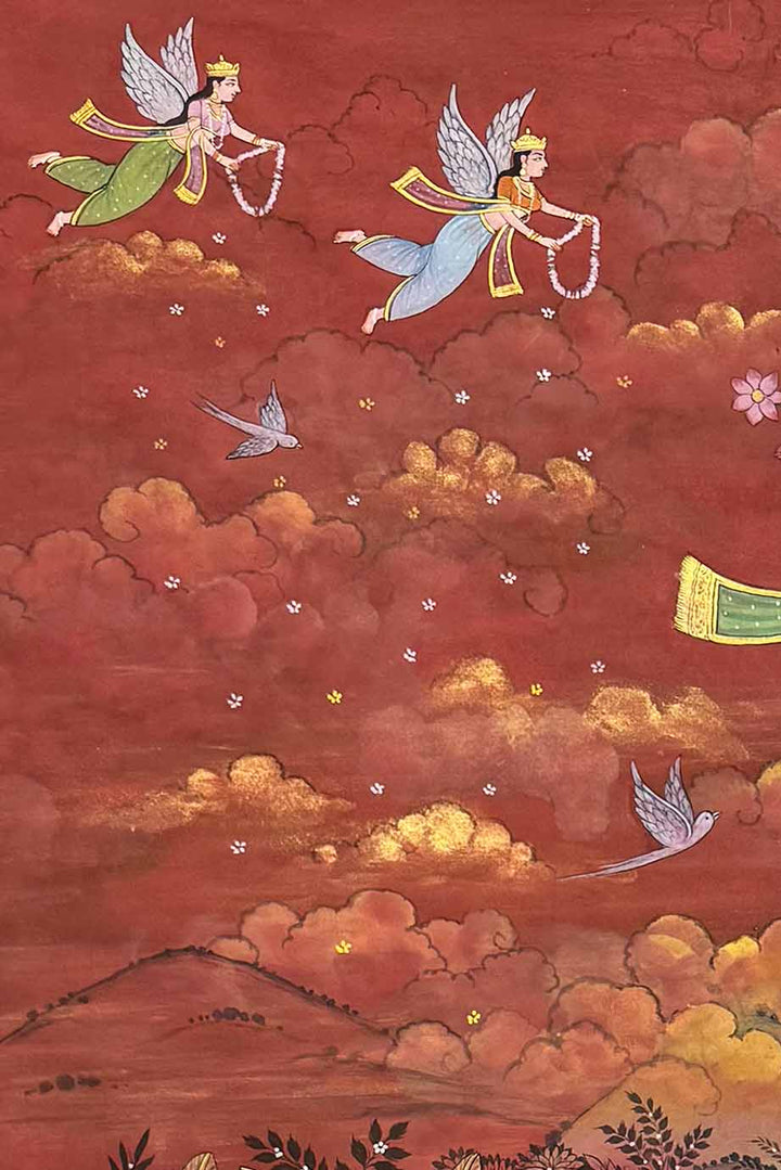 Shrinathji Blessing the Sacred Van - Pichwai Painting (Handmade / Unframed / 111.7 x 167.6 cm)