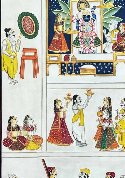 Shreenthji Sewa - Handmade Pichwai Painting (Unframed / 60.9 x 91.4 cm)
