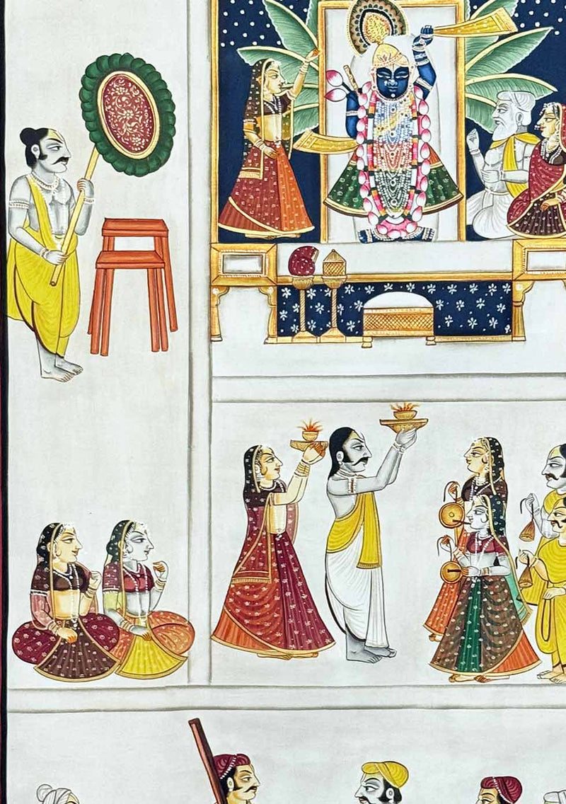 Shreenthji Sewa - Handmade Pichwai Painting (Unframed / 60.9 x 91.4 cm)