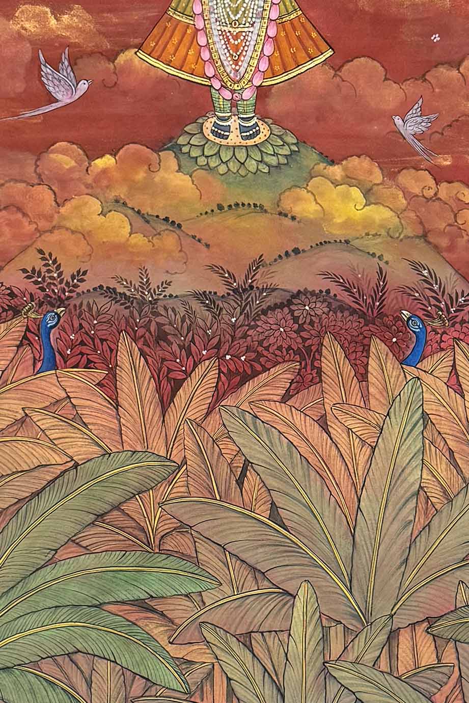 Shrinathji Blessing the Sacred Van - Pichwai Painting (Handmade / Unframed / 111.7 x 167.6 cm)