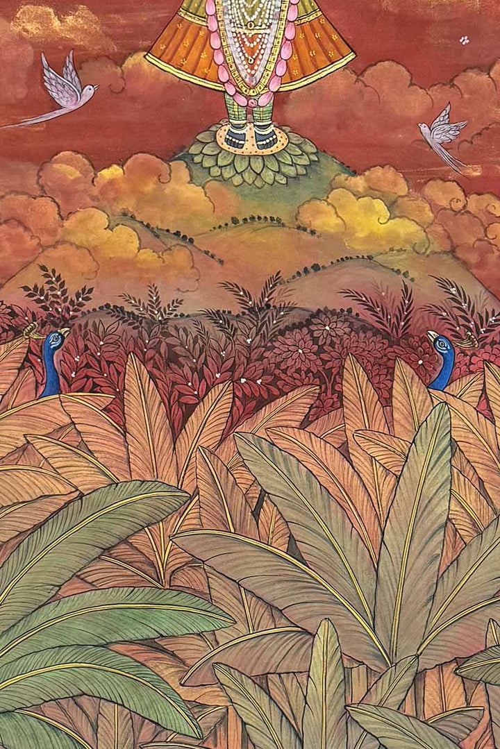 Shrinathji Blessing the Sacred Van - Pichwai Painting (Handmade / Unframed / 111.7 x 167.6 cm)