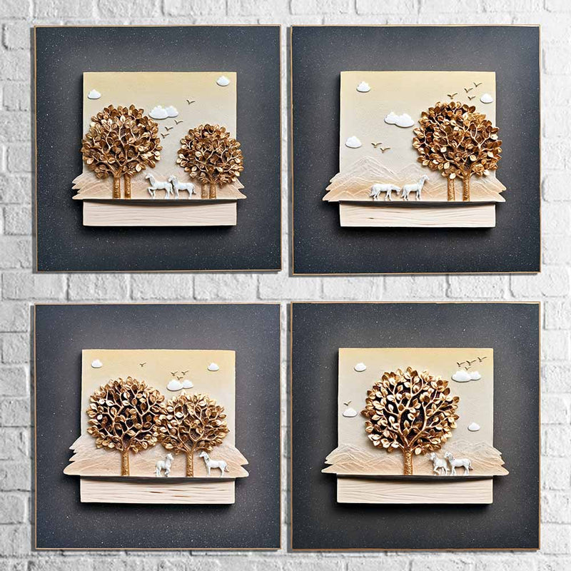 Modern 3D Stone Carving Wall Art - Set of 4