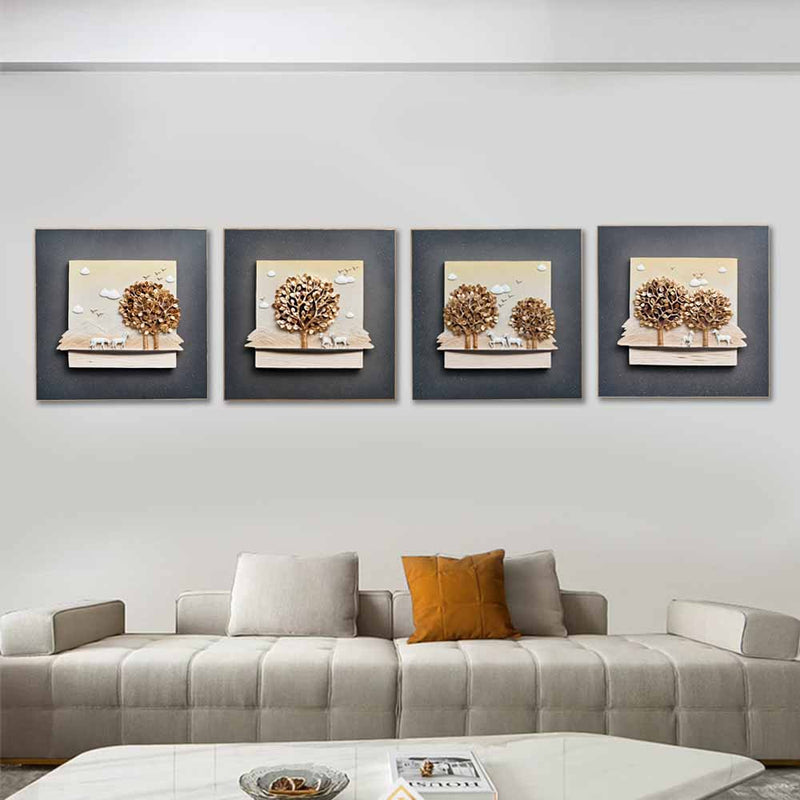 Modern 3D Stone Carving Wall Art - Set of 4