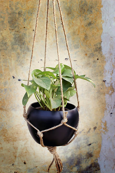 Metal Hanging Planter with Jute Rope (without Plant).