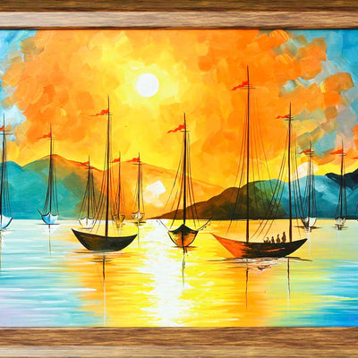 Vibrant Canvas Boat Painting (Framed)