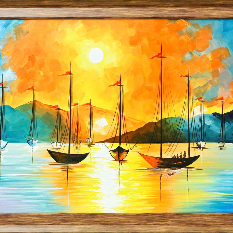 Vibrant Canvas Boat Painting (Framed)