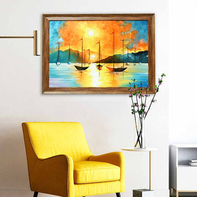 Vibrant Canvas Boat Painting (Framed)
