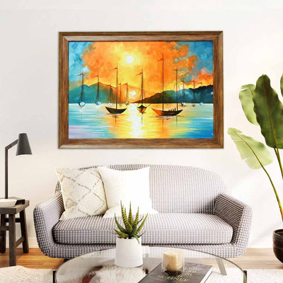 Vibrant Canvas Boat Painting (Framed)