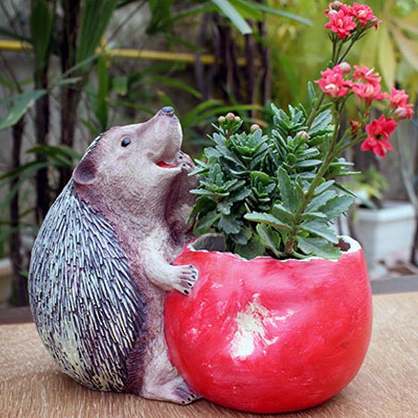 Hedgehog with Apple Resin Pot (without Plant).