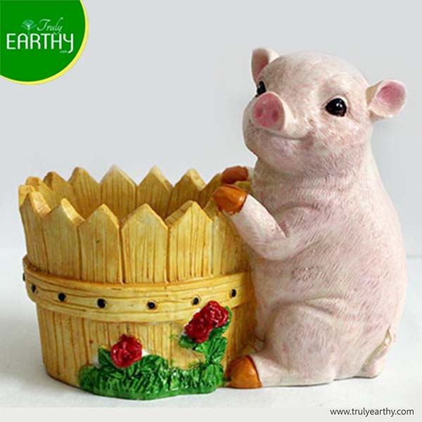 Piggy with Bucket Resin Pot (without Plant).