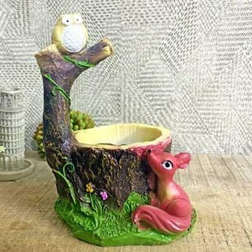 Deer and Owl in Jungle Planter (without Plant).
