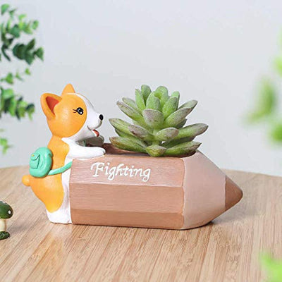 alt="dog pushing pencil planter"