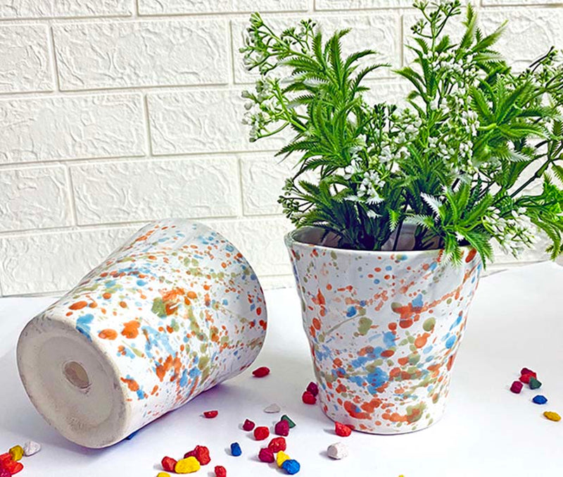 Holi Splatters Ceramic Planter - Set of 2(Limited Edition).