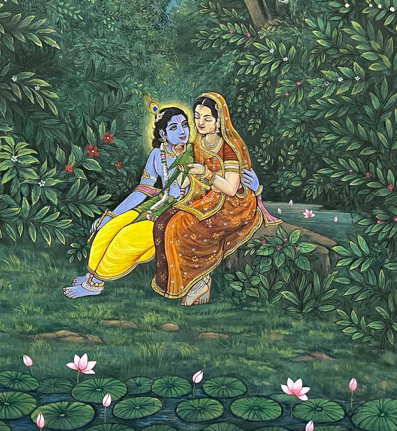 Handmade Krishna & Radha ji Painting (Unframed / 37(w) x 40.5(h) inches)