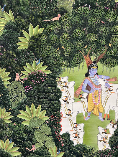 The Garden of Krishna - Handmade Painting (Unframed / 34(w) x 46(h) inches)