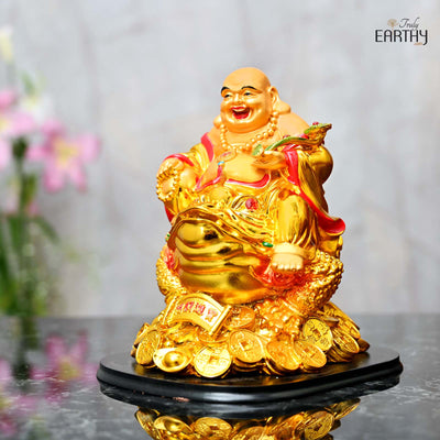 Laughing Buddha on Frog with Coins