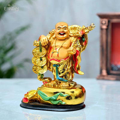 Laughing Buddha with Coins for Wealth and Success