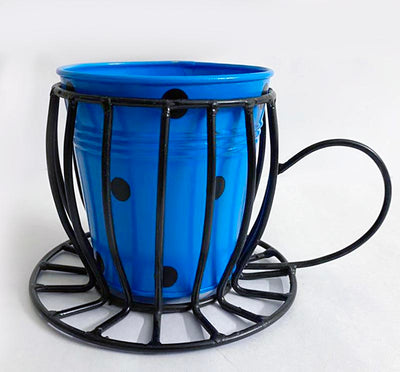 blue metal cup planter