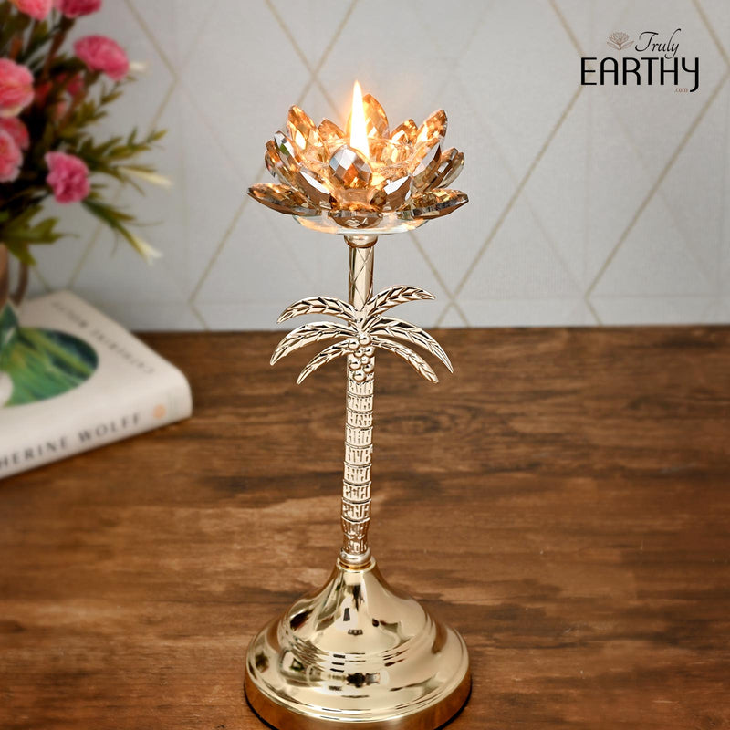 Palm Tree - Crystal Candle Holder (Tea-Light Candle)