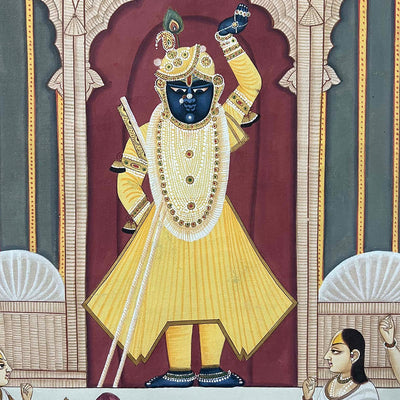 The Handmade Pichwai Painting - Shrinathji & Krishna (Unframed / 33.5(w) x 45.5(h) inches)