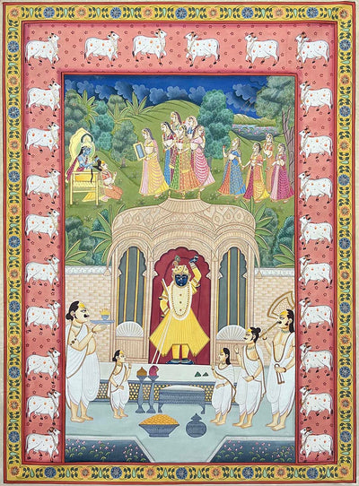 The Handmade Pichwai Painting - Shrinathji & Krishna (Unframed / 33.5(w) x 45.5(h) inches)