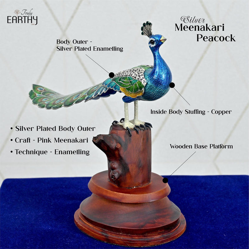 Silver Meenakari Peacock (Silver Enameling)