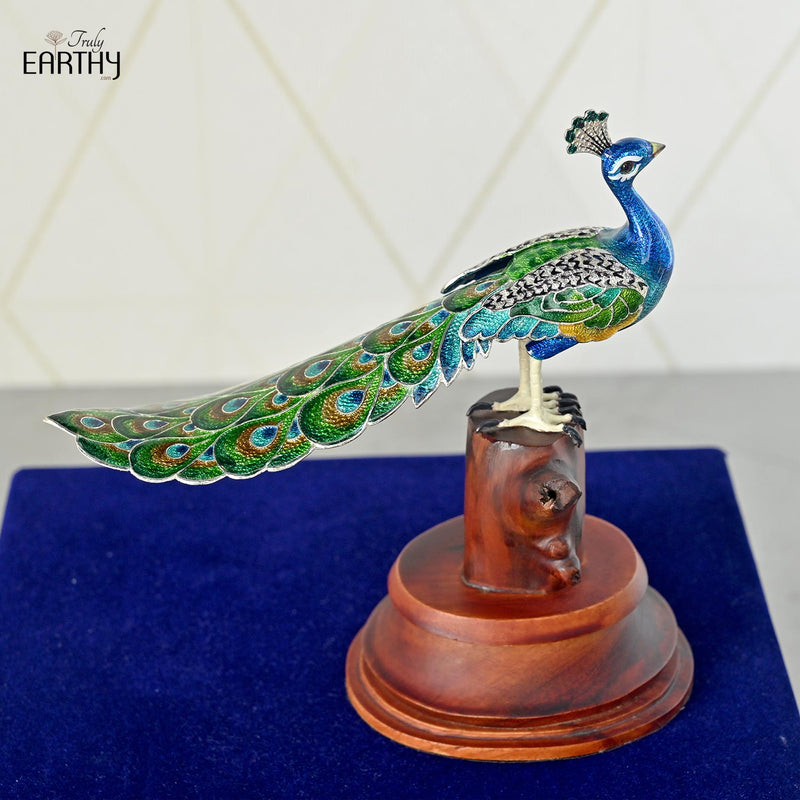 Silver Meenakari Peacock (Silver Enameling)