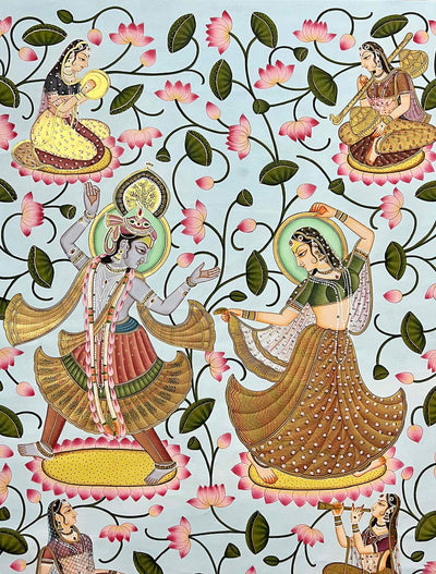 radha krishna painting, closeup