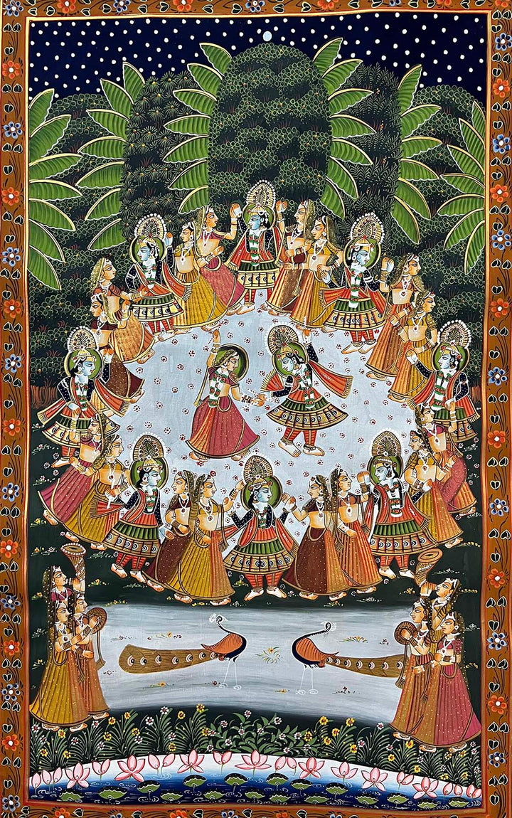 Handmade Lord Krishna Raas-Leela Painting (Unframed)