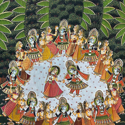 Handmade Lord Krishna Raas-Leela Painting (Unframed / 19 (w) x 30.5 (h) inches)