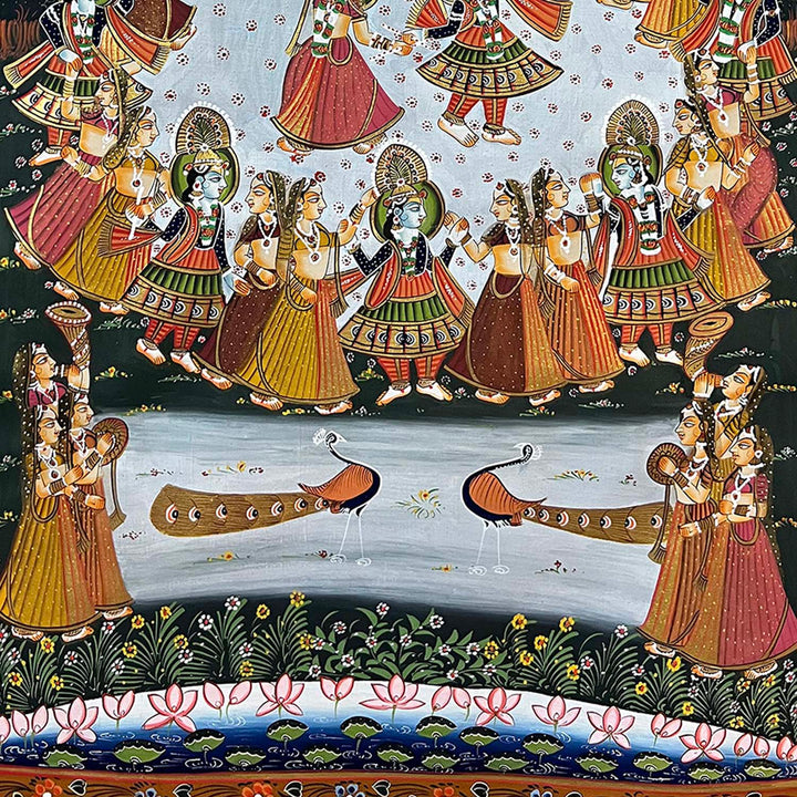 Handmade Lord Krishna Raas-Leela Painting (Unframed)