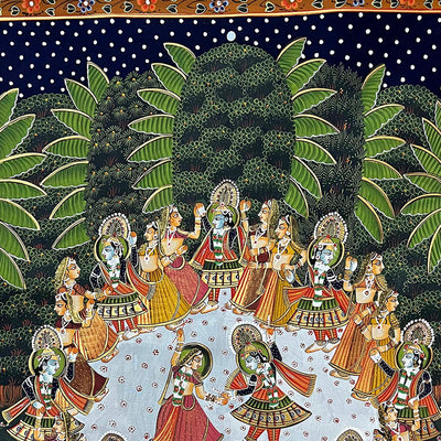 Handmade Lord Krishna Raas-Leela Painting (Unframed / 19 (w) x 30.5 (h) inches)