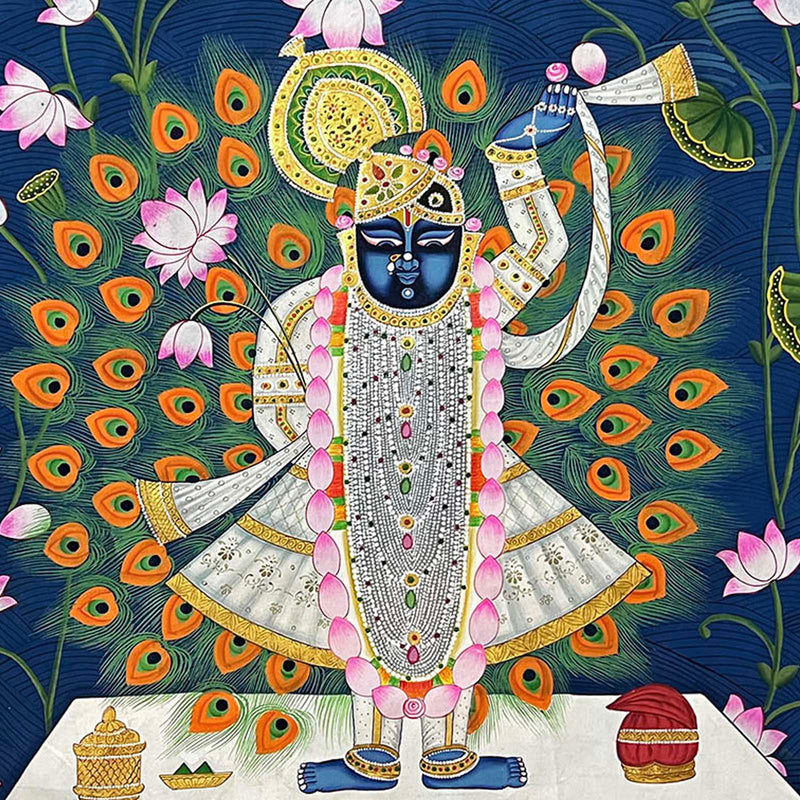 Traditional Pichwai Painting - Shrinathji (Unframed / 48 (w) x 36 (h) inches)