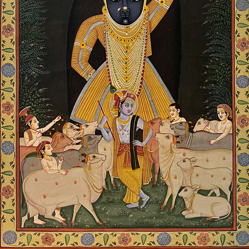 The Handmade Pichwai Shrinathji Painting(Framed / 28 (w) x 35 (h) inches)