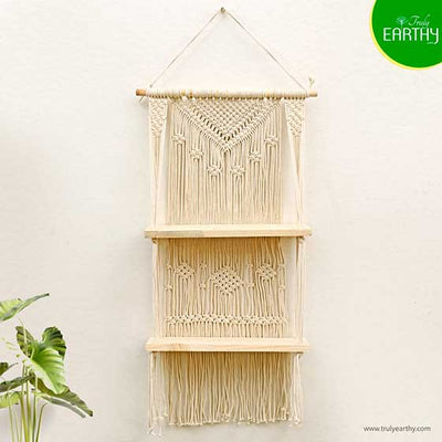 Macramé Woven Rope Bohemian Double Shelves